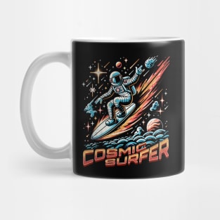 Retro-Futuristic Cosmic Surfer - Astronaut Riding Spacewave Odyssey Mug